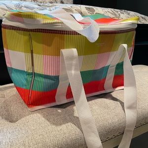Kate Spade Rainbow Plaid Cooler Bag w/ matching drink hugger